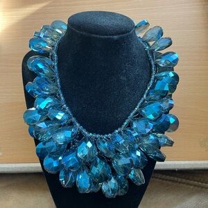 Vintage Nakamol Statement Teardrop Crystal Necklace in Blue